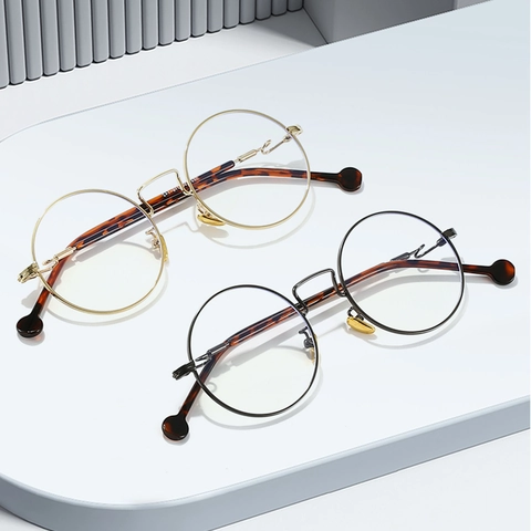 Occhiali Tondi Montatura In Metallo Blocco Luce Blu Retro Letterario Montatura Ottica Leggera Per Donne