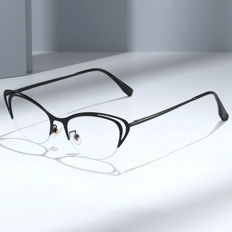 Montature Per Occhiali Da Vista Semi Cerchiate In Metallo Occhio Di Gatto Anti Luce Blu Stile Farfalla Per Donna