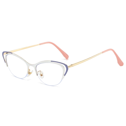 Montature Per Occhiali Da Vista Semi Cerchiate In Metallo Occhio Di Gatto Anti Luce Blu Stile Farfalla Per Donna