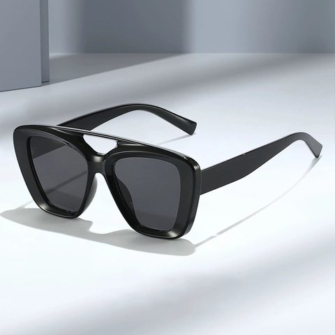 Fashion Oversized Square Sunglasses Double Bridge PC Frame UV400 Protection Retro Outdoor Sunshade Eyewear