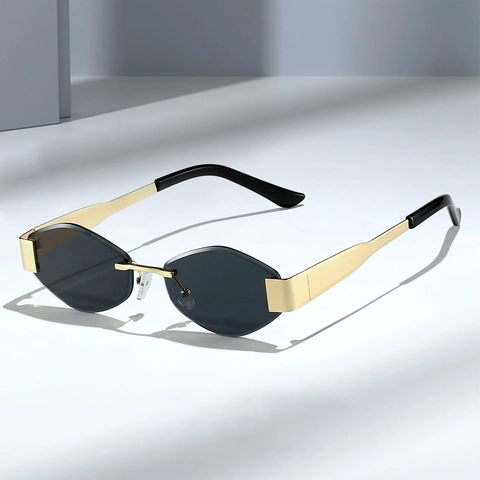 Randloze Zonnebril Metalen Frame Geometrisch Diamant Slijpvorm UV400 Bescherming Gradiënt Retro Mode Unisex