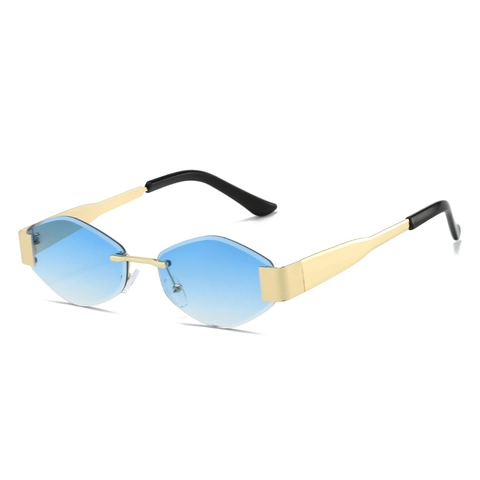 Randloze Zonnebril Metalen Frame Geometrisch Diamant Slijpvorm UV400 Bescherming Gradiënt Retro Mode Unisex