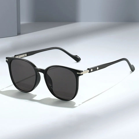 Lunettes De Soleil Rondes Oversize Style Rétro Monture PC Verres AC Protection UV400 Décor De Rivets Mode Voyage Unisexe