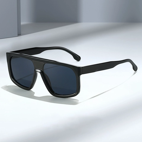 Lunettes De Soleil Carrées Surdimensionnées Mode Monture Plate Rétro Verres PC Unisexe Style Cyberpunk Tendance