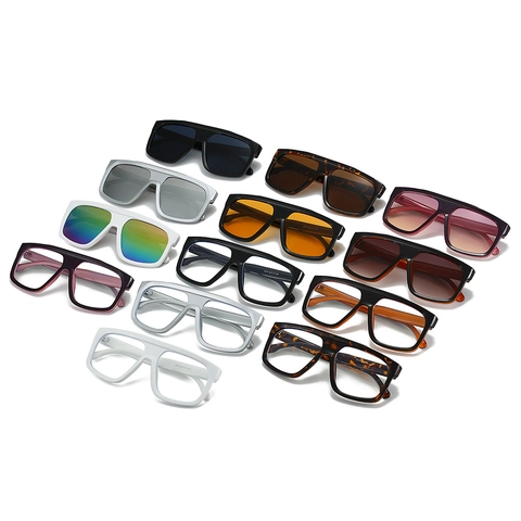 Lunettes De Soleil Carrées Surdimensionnées Mode Monture Plate Rétro Verres PC Unisexe Style Cyberpunk Tendance