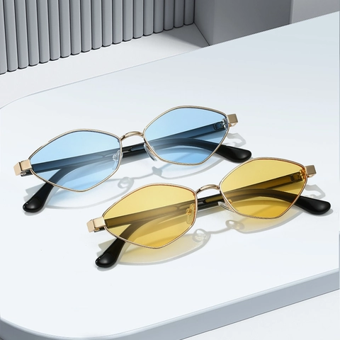 Gafas De Sol Geométricas Poligonales Montura De Metal Y Plástico Hexágono Irregular Ojo De Gato Protección UV Retro Para Mujer Hombre