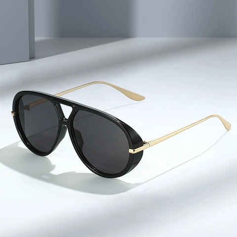 Aviator Sunglasses Retro Double Bridge Large Frame Plastic Metal Fashion UV Protection Trendy Outdoor Eyewear