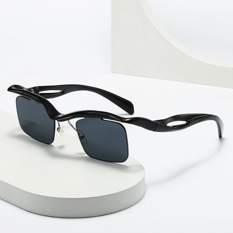 Gafas De Sol Cuadradas Sin Montura Marco Ondulado Protección UV400 Moda Street Style Para Hombres Y Mujeres