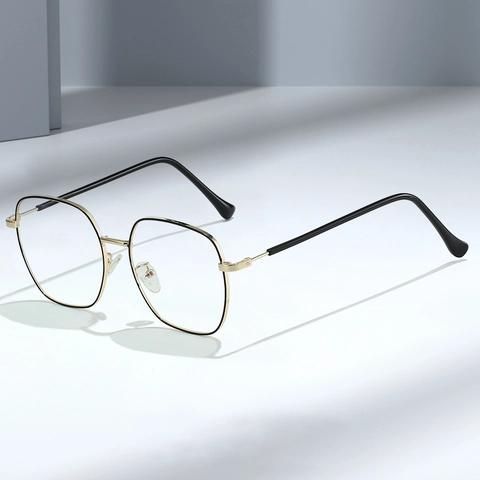 Montature Per Occhiali Da Vista Quadrati In Metallo Anti-Luce Blu Poligonali Grande Cornice Retrò Moda Per Donne Unisex