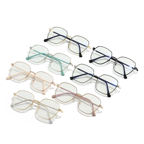 Montature Per Occhiali Da Vista Quadrati In Metallo Anti-Luce Blu Poligonali Grande Cornice Retrò Moda Per Donne Unisex