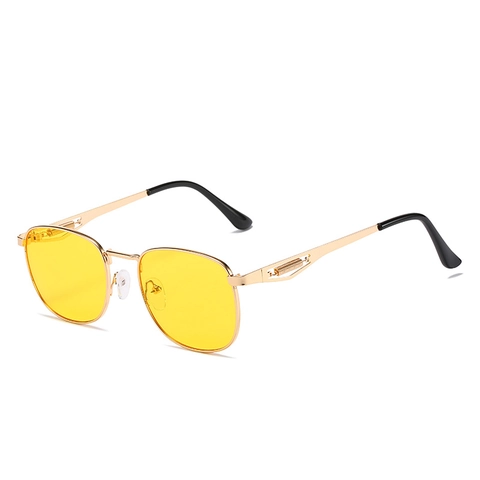 Retro Square Sunglasses Metal Frame UV400 Protection Spring Hinge Vintage Trendy Eyewear For Men And Women