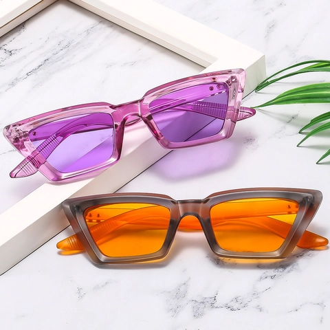 Lunettes De Soleil Yeux De Chat Rétro Pour Femmes Protection UV400 Monture PC Verres AC Style Moderne Y2K Rivets Dorés
