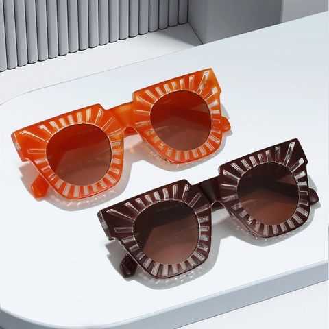 Trendy Square Sunglasses Radiating Sunburst Frame PC UV400 Protection Fashion Eyewear Unisex