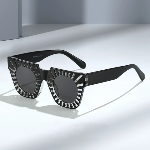 Trendy Square Sunglasses Radiating Sunburst Frame PC UV400 Protection Fashion Eyewear Unisex