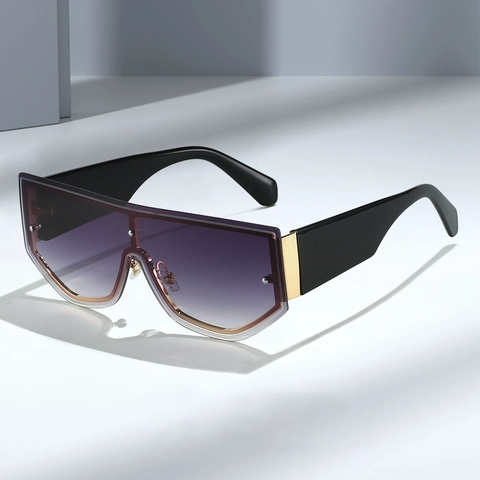 Occhiali Da Sole Shield Oversized Senza Montatura Lente PC Sfumata Cerniera Metallica Moda Retro UV400 Esterno Donne