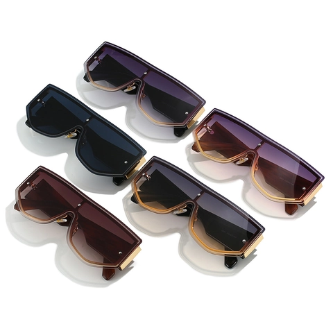 Occhiali Da Sole Shield Oversized Senza Montatura Lente PC Sfumata Cerniera Metallica Moda Retro UV400 Esterno Donne