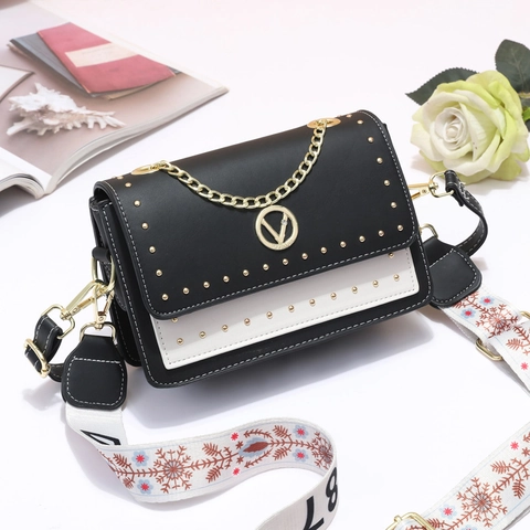Borsa A Tracolla Da Donna In Pelle PU Macaron Patchwork Piccola Borsa A Spalla Quadrata Con Borchie Dorate E Catena In Metallo
