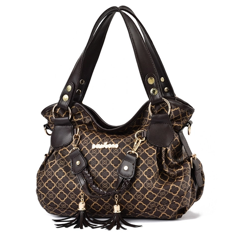Borsa A Mano Tote Grande Capacità Da Donna Pelle PU Stampa Monogramma Borsa A Tracolla Con Nappina Manico Intrecciato Cerniera