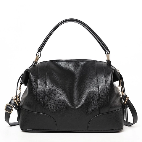 Women Large Capacity Handbag Litchi Texture PU Leather Crossbody Shoulder Bag Street Trend Top Handle Golden Hardware