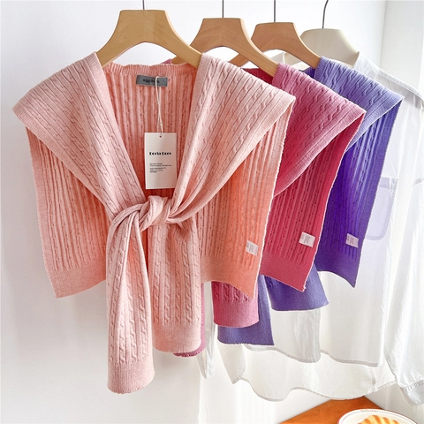 Scialle In Maglia Da Donna Finto Colletto Trecce Misto Viscosa Tinta Unita Elegante Versatile Accessorio Decorativo
