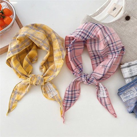 Bandana Triangle En Coton À Rayures À Carreaux Pour Femmes Écharpe Décorative Douce Accessoire Cheveux Printemps Été