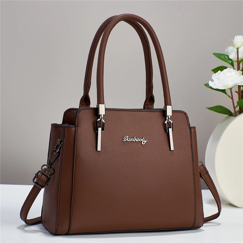 Borsa A Mano Da Donna In Pelle PU Con Trama Litchi Grande Capacità Tracolla Rimovibile Borsa A Spalla Moda Street Elegante