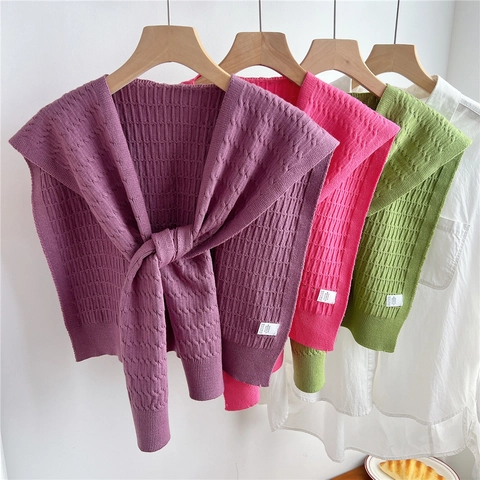 Sciarpa Scialle In Maglia Finto Colletto Shrug Donna Morbido Caldo Trecce Trama A Nido D'ape Fiocco Tinta Unita Versatile