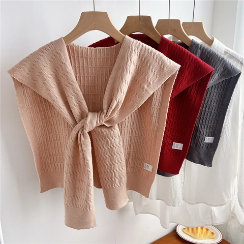 Sciarpa Scialle In Maglia Finto Colletto Shrug Donna Morbido Caldo Trecce Trama A Nido D'ape Fiocco Tinta Unita Versatile