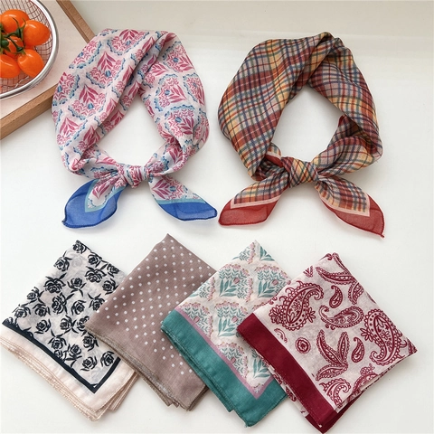 Vintage Paisley Bloemen Vierkante Sjaal Voor Dames Polyester Satijn Bandana Stippen Ruitjes Decoratieve Halssjaal Hoofddoek