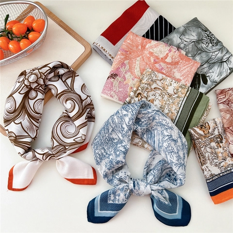Quadratischer Schal KunstSatin Bedrucktes Bandana Retro Blumig Geometrisches Muster Mode Halstuch Damen Taschenzubehör