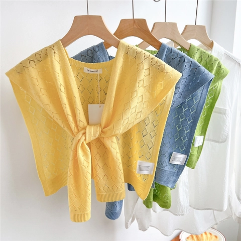 Dames Gebreide Sjaal Met Opengewerkt Ruitpatroon Decoratieve Valse Kraag Capelet Elegant Casual Nek Accessoire