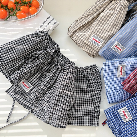 Cotton Plaid Shirt Extender Fake Hem Layering Mini Skirt Drawstring Double Layer Ruffle Decorative For Women