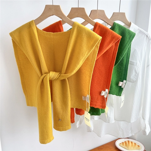 Scialle In Maglia Di Lana Mantella Sciarpa Scaldacollo Tinta Unita Versatile Elegante Avvolgente Per Spalle Accessori Donna