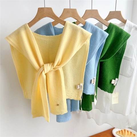 Scialle In Maglia Di Lana Mantella Sciarpa Scaldacollo Tinta Unita Versatile Elegante Avvolgente Per Spalle Accessori Donna
