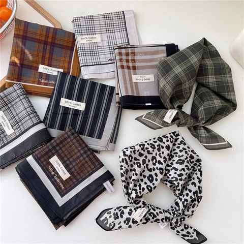 Bandana Quadrata Foulard Puro Cotone Stampato Paisley Pois Plaid Leopardo Per Donne Versatile Retrò Accessorio Capelli