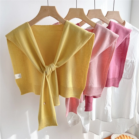 Chal De Punto Para Mujer Color Sólido Cuello Falso Decorativo Envoltura De Hombro Capa Suave Primavera Otoño Elegante