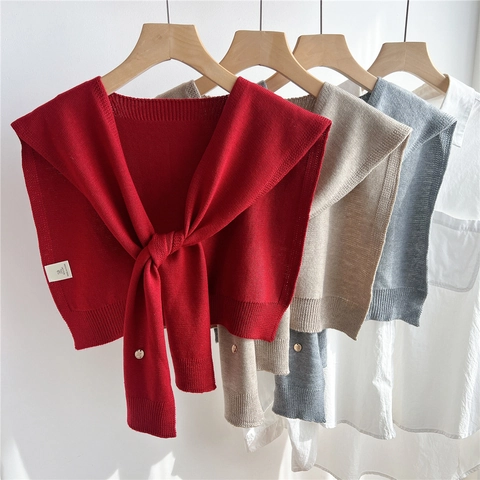 Chal De Punto Para Mujer Color Sólido Cuello Falso Decorativo Envoltura De Hombro Capa Suave Primavera Otoño Elegante
