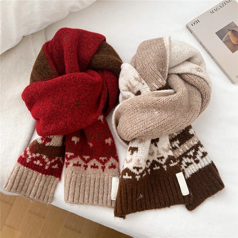 Knitted Scarf Winter Long Narrow Thick Warm Jacquard Nordic Style Neck Warmer Elegant Soft Women Men