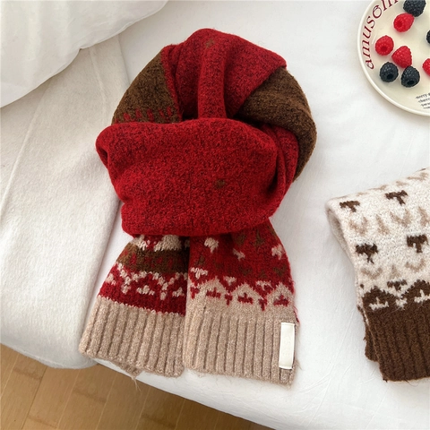 Knitted Scarf Winter Long Narrow Thick Warm Jacquard Nordic Style Neck Warmer Elegant Soft Women Men