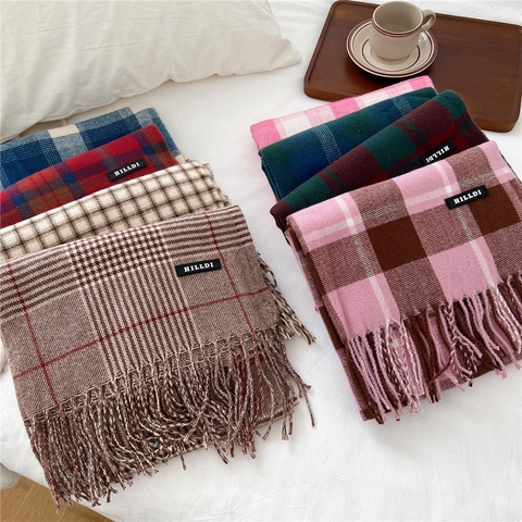 Sciarpa Calda Invernale A Quadri Con Nappine Morbido Cashmere Sintetico Sciarpa Spessa Per Uomo Donna Stile Britannico