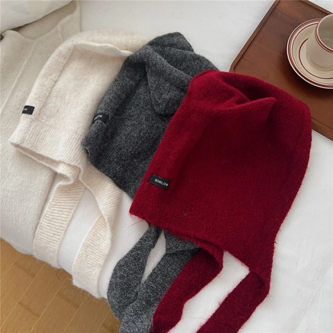 Knitted Beanie Hat With Cat Ears Ear Flaps Long Straps Plush Mohair Soft Winter Warm Cozy For Women