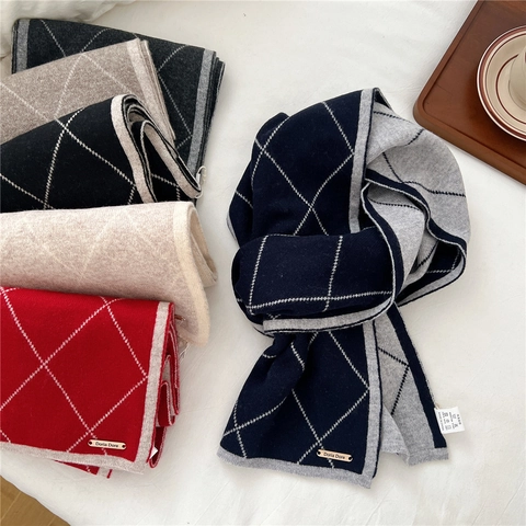Sciarpa In Maglia Di Lana Morbida Motivo Argyle A Diamante Caldo Inverno Elegante Lunga Unisex Versatile Chic Accessorio