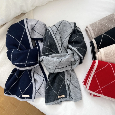 Sciarpa In Maglia Di Lana Morbida Motivo Argyle A Diamante Caldo Inverno Elegante Lunga Unisex Versatile Chic Accessorio