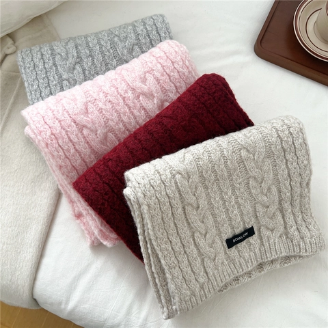 Sciarpa In Maglia Invernale Da Donna Misto Lana Trecce Spessa Calda Versatile Morbida Scaldacollo Stile Chic Coreano