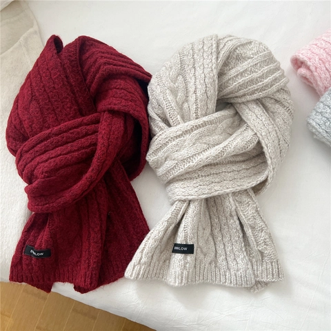 Sciarpa In Maglia Invernale Da Donna Misto Lana Trecce Spessa Calda Versatile Morbida Scaldacollo Stile Chic Coreano