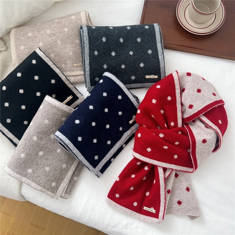 Sciarpa In Lana A Pois Donna Inverno Caldo Maglia Doppio Lato Scaldacollo Chic Elegante Scialle Morbido