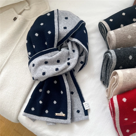 Sciarpa In Lana A Pois Donna Inverno Caldo Maglia Doppio Lato Scaldacollo Chic Elegante Scialle Morbido