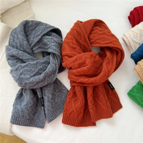 Dames Winter Sjaal Van Pure Wol Gebreid Kabelpatroon Dik Warm Zacht Effen Kleur Chique Koreaanse Stijl