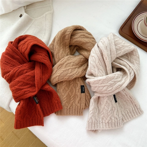 Sciarpa In Pura Lana A Trecce Calda Inverno Spessa Tinta Unita Scaldacollo Per Donna Uomo Elegante