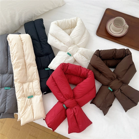Bufanda Acolchada De Invierno Color Sólido Calentador De Cuello Cruzada Cortavientos Cálida Para Mujeres Hombres